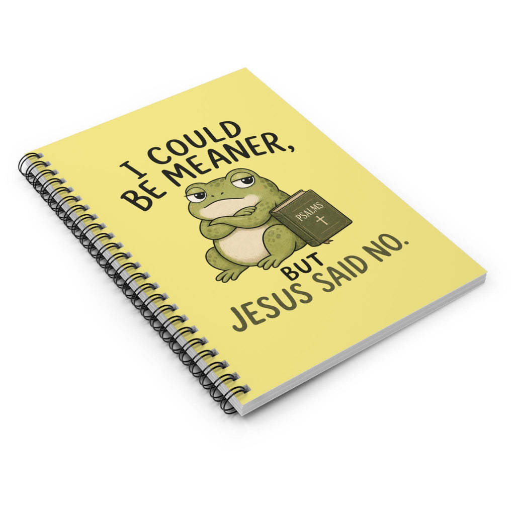 Funny Frog 'I Could Be Meaner But Jesus Said No' Spiral Notebook, Ruled