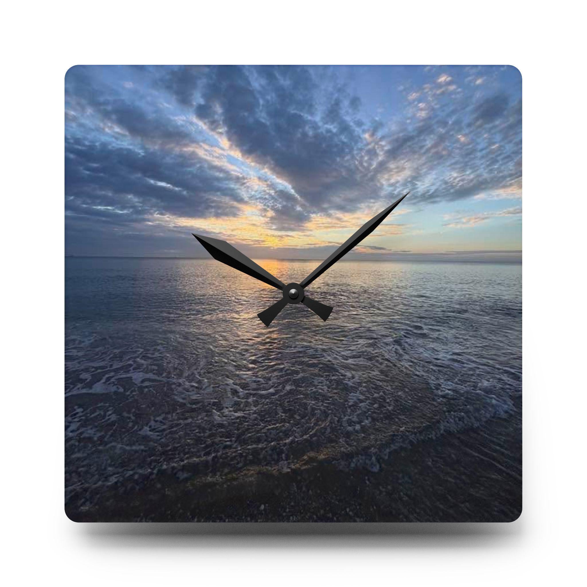 Seascape Sunset Acrylic Wall Clock | Ocean Horizon Photo Clock