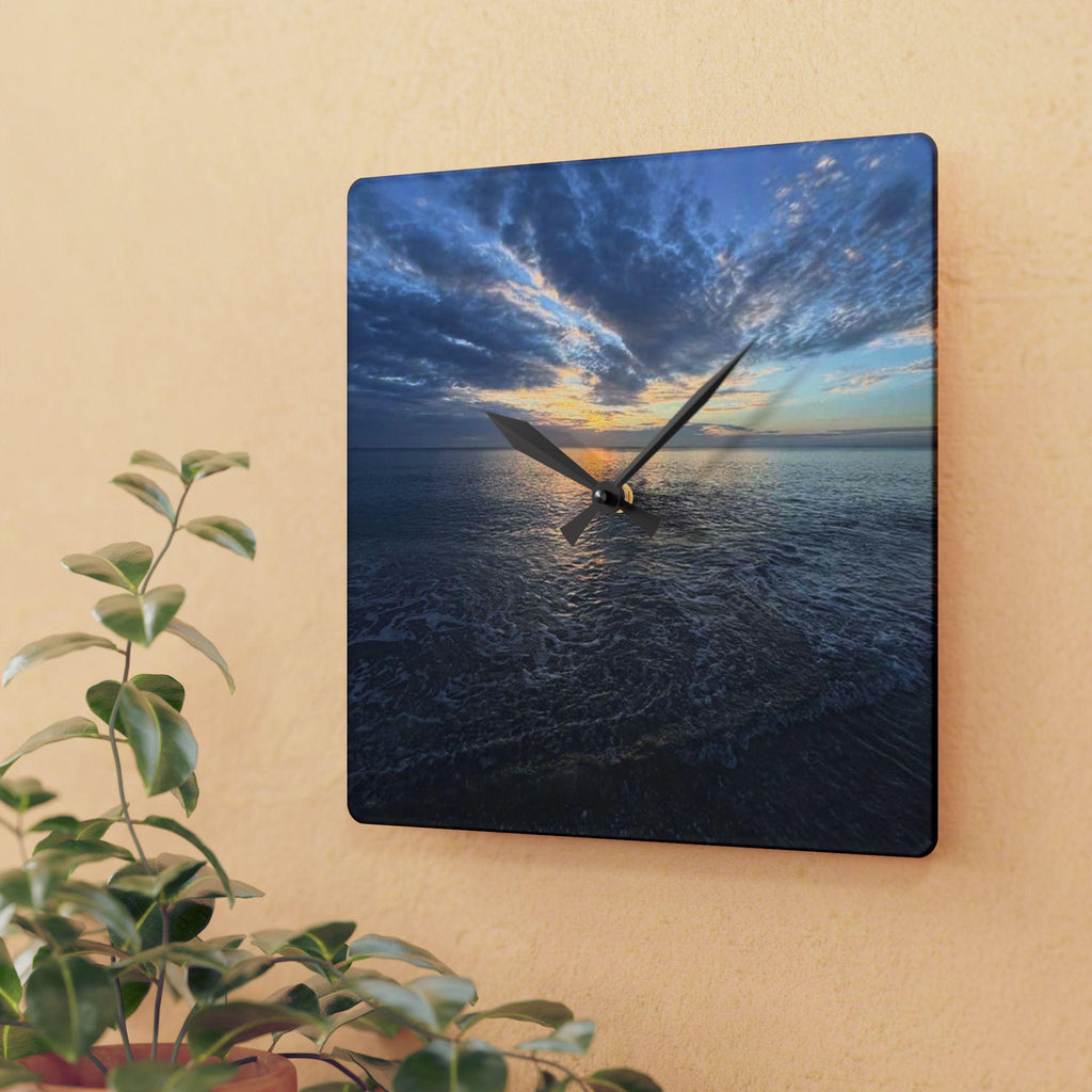 Seascape Sunset Acrylic Wall Clock | Ocean Horizon Photo Clock