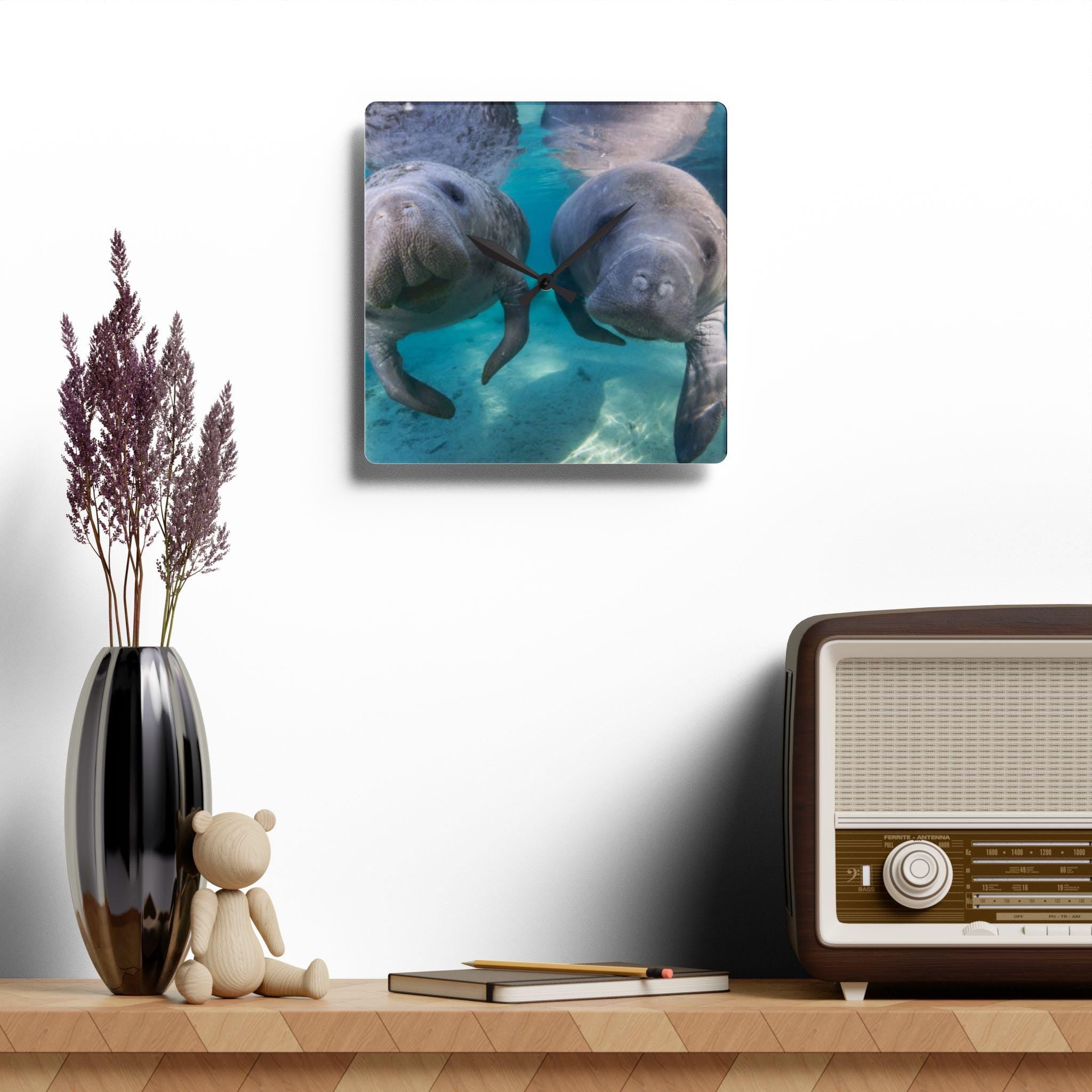 Manatees Underwater Acrylic Wall Clock | Sea Life, Marine Animals