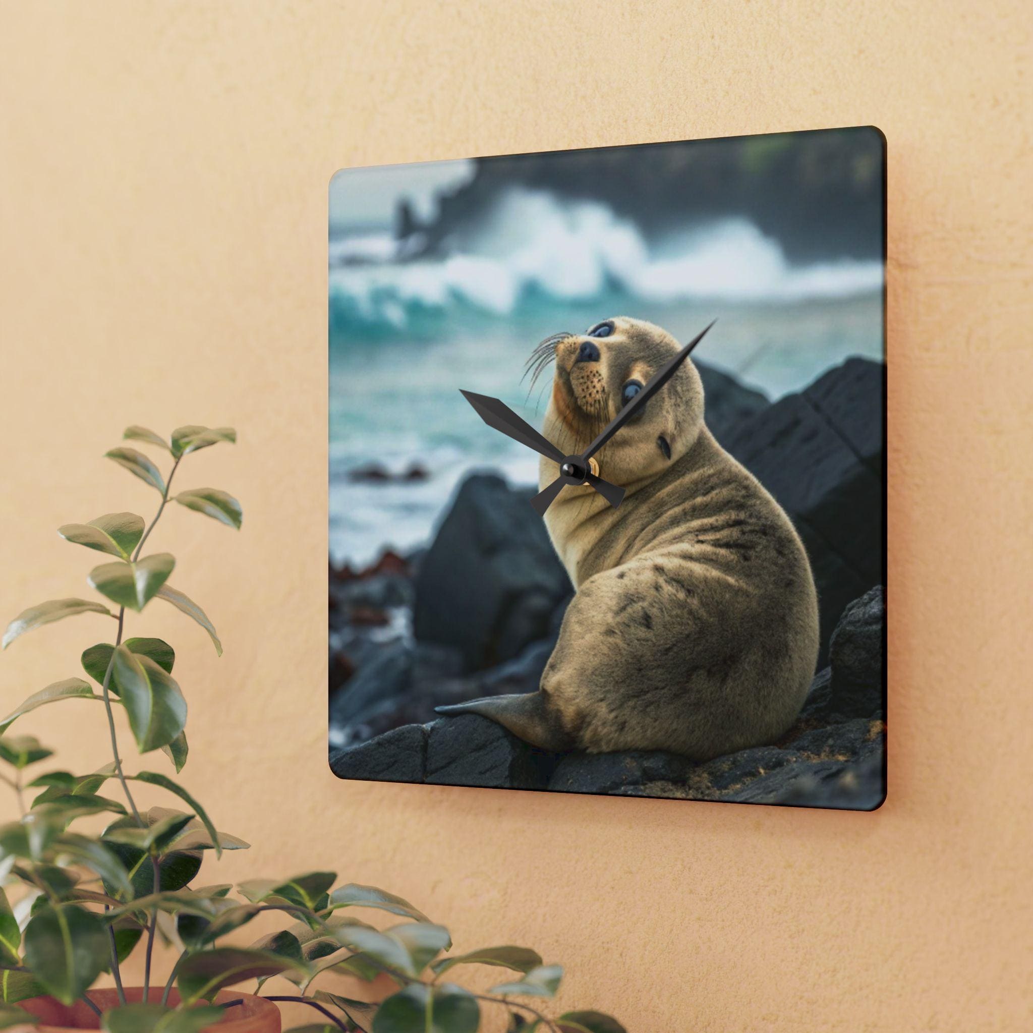 Seal Pup Photo Acrylic Wall Clock | Ocean Beach Wildlife Decor