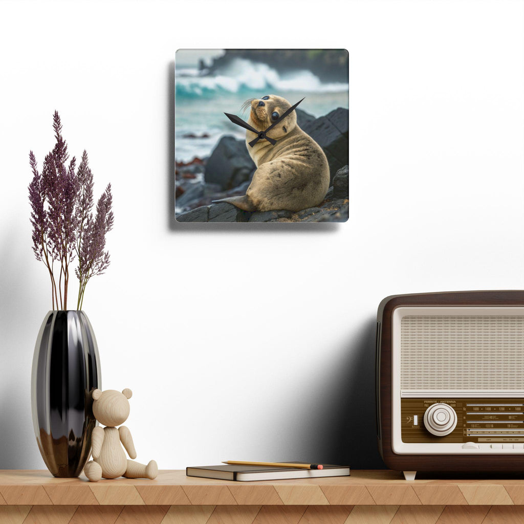 Seal Pup Photo Acrylic Wall Clock | Ocean Beach Wildlife Decor