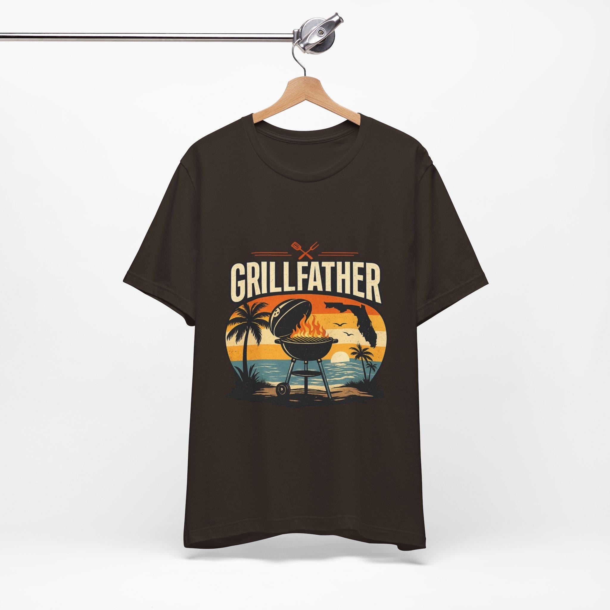 Grillfather BBQ Sunset Grill T-Shirt | Tropical Palm Beach Barbecue Tee
