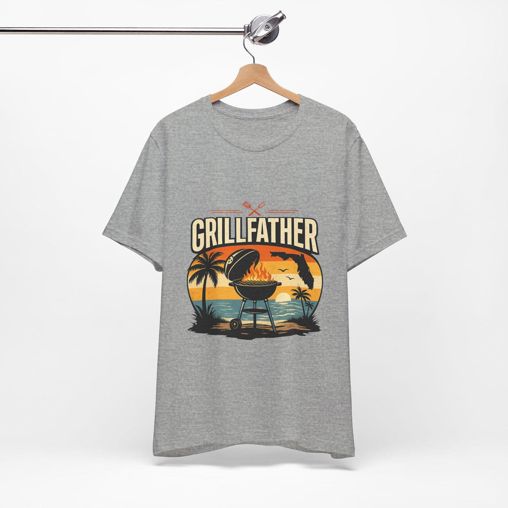 Grillfather BBQ Sunset Grill T-Shirt | Tropical Palm Beach Barbecue Tee