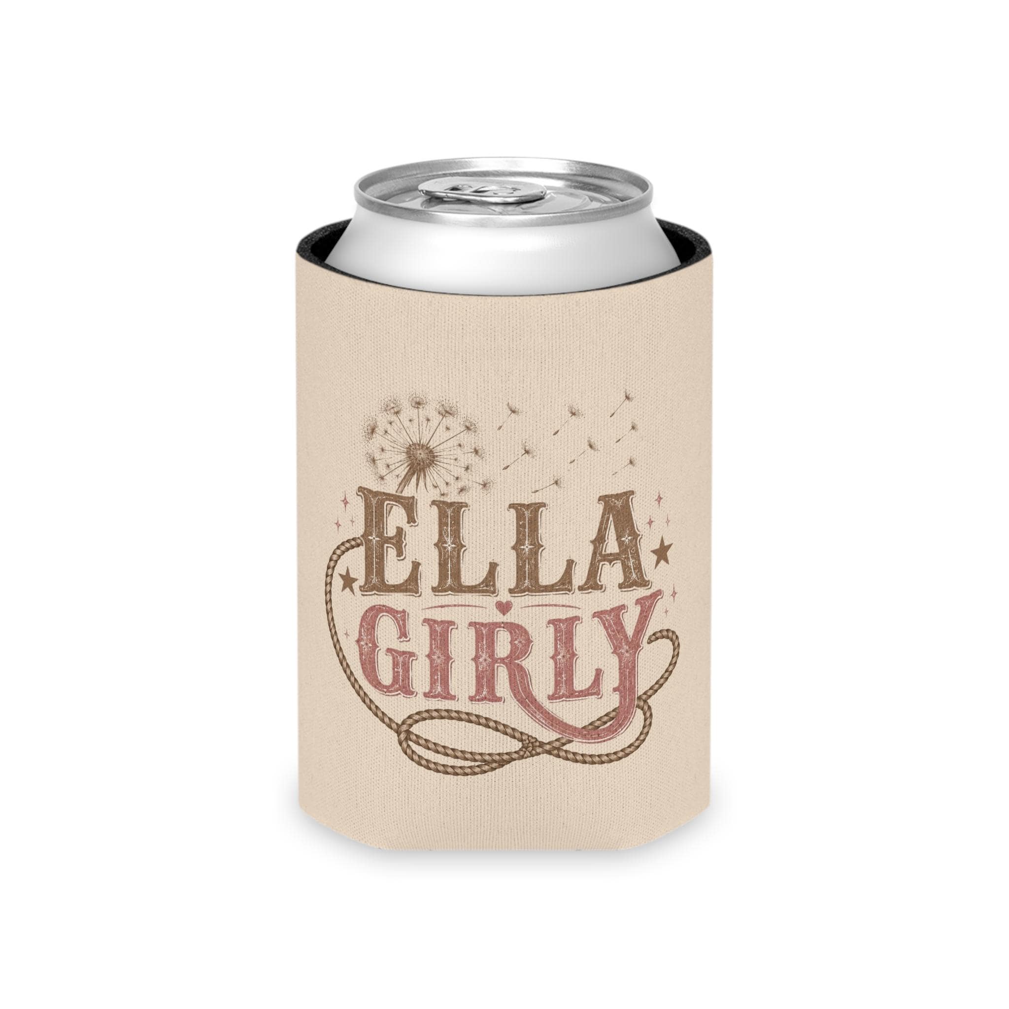 Ella Girly Can Cooler, Dandelion Drink Sleeve, Beer Koozie, Gift for Country Music Lovers