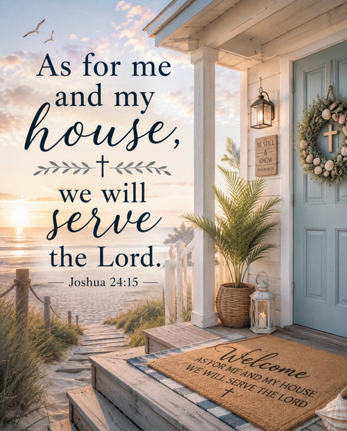 As For Me and My House We Will Serve the Lord Printable Wall Art, Coastal Christian Beach House Decor, Joshua 24:15 Digital Download