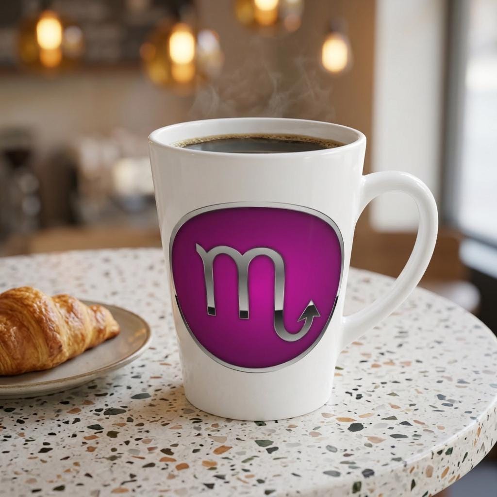 Scorpio Zodiac Symbol Latte Mug | Purple Astrology Coffee Cup