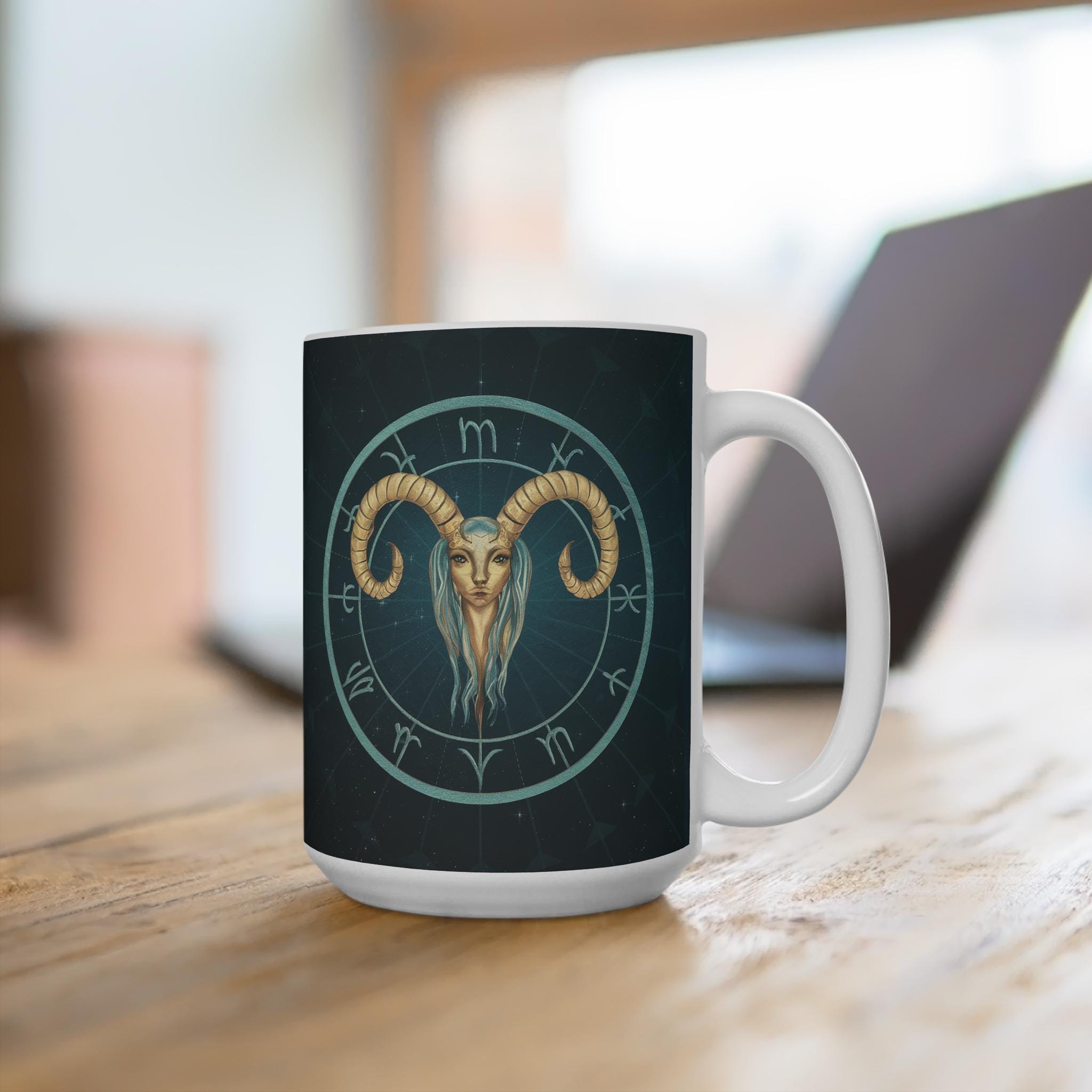 Aries Ram Zodiac Illustration Mug | Astrology Horoscope Ceramic Coffee Cup