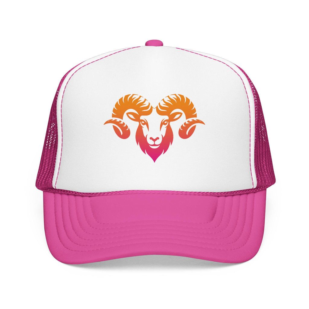 Gradient Ram Skull Foam Trucker Hat | Sunset Skull Goat Head