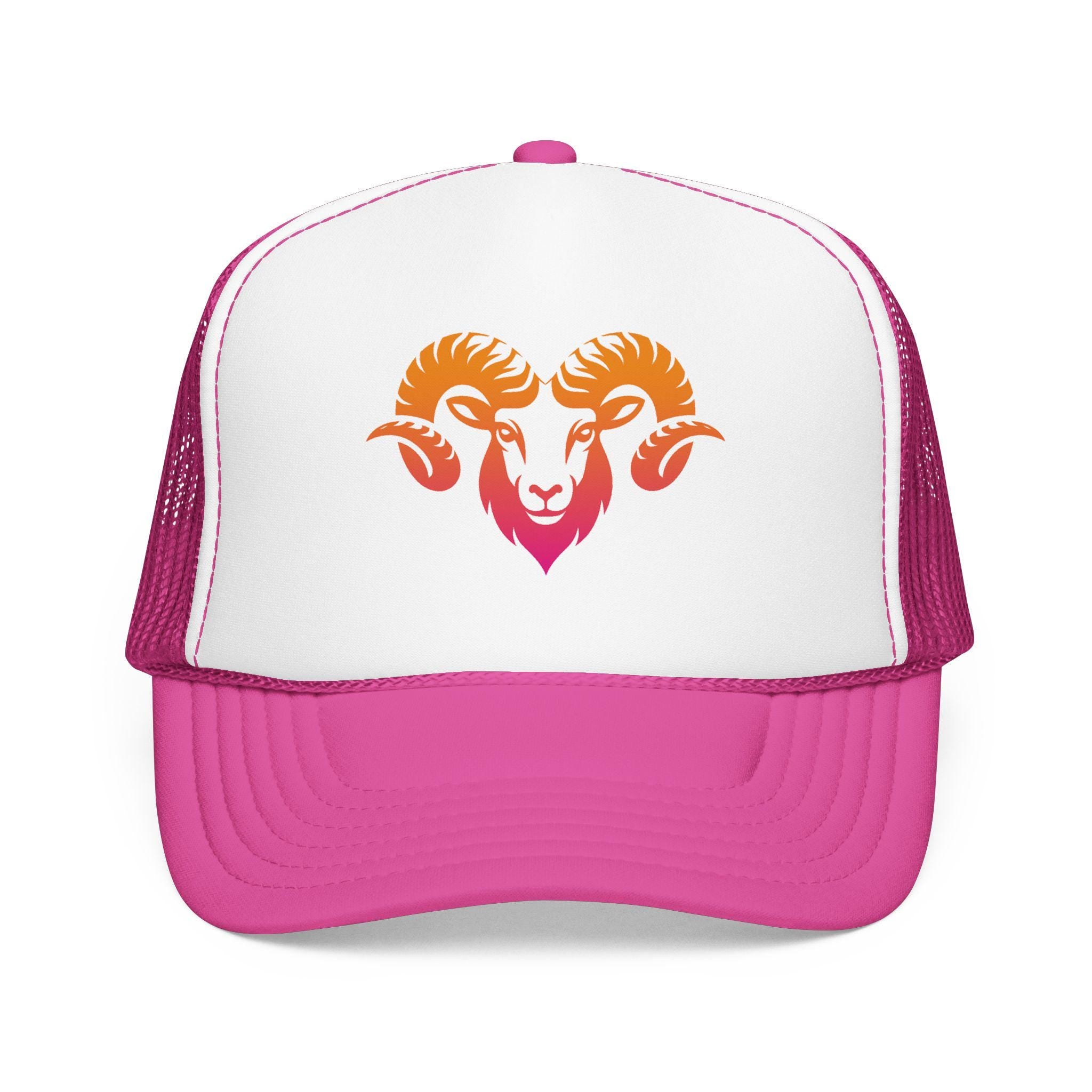 Gradient Ram Skull Foam Trucker Hat | Sunset Skull Goat Head