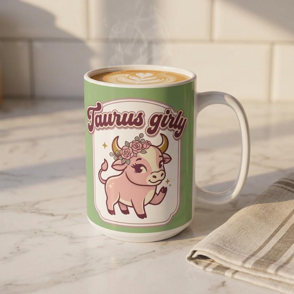 Taurus Girly bull illustration Mug | Zodiac coffee cup