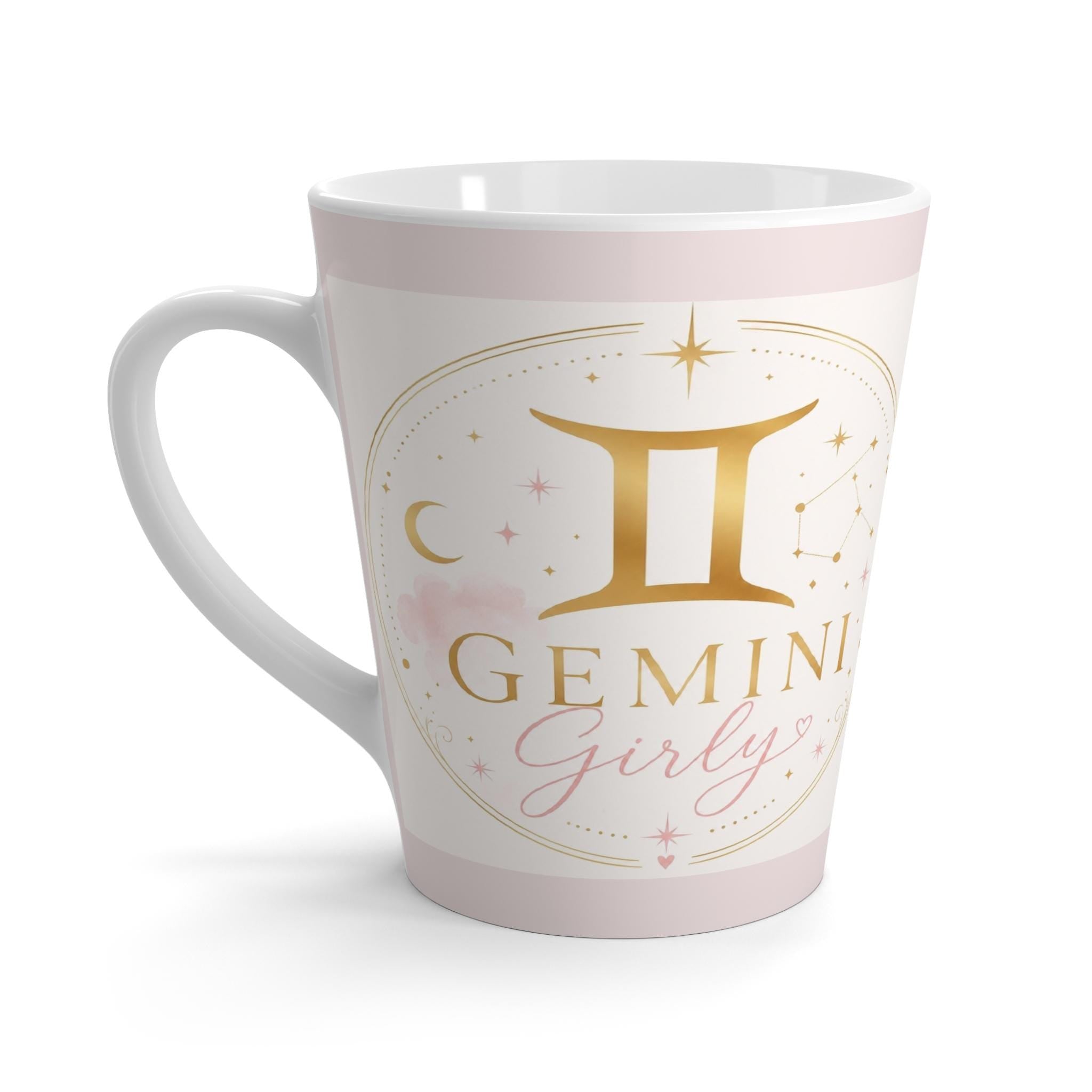 Gemini Zodiac Latte Mug | Astrology Sign, Pink Gold Celestial Design
