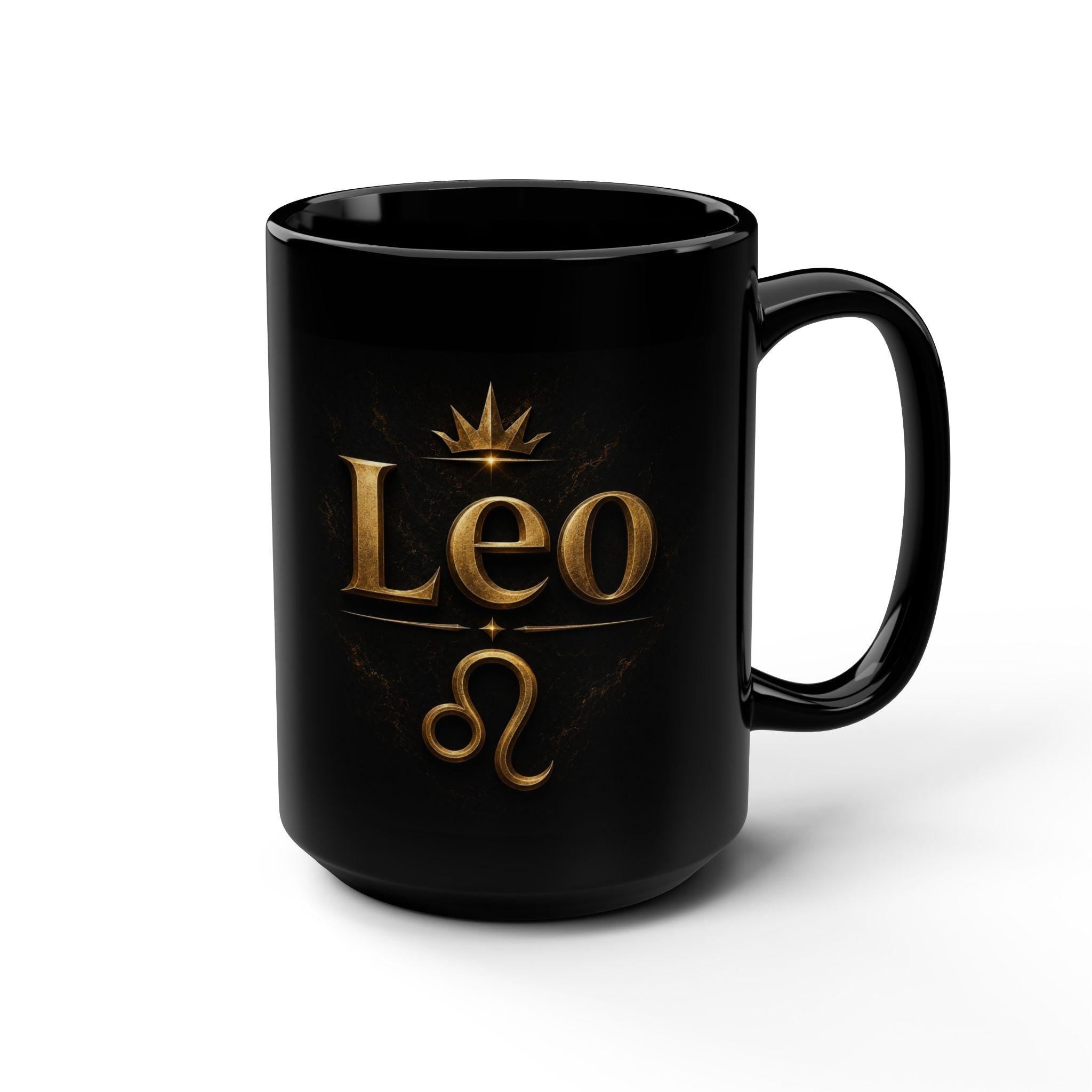 Leo Zodiac Gold Script Mug | Black Ceramic 15oz