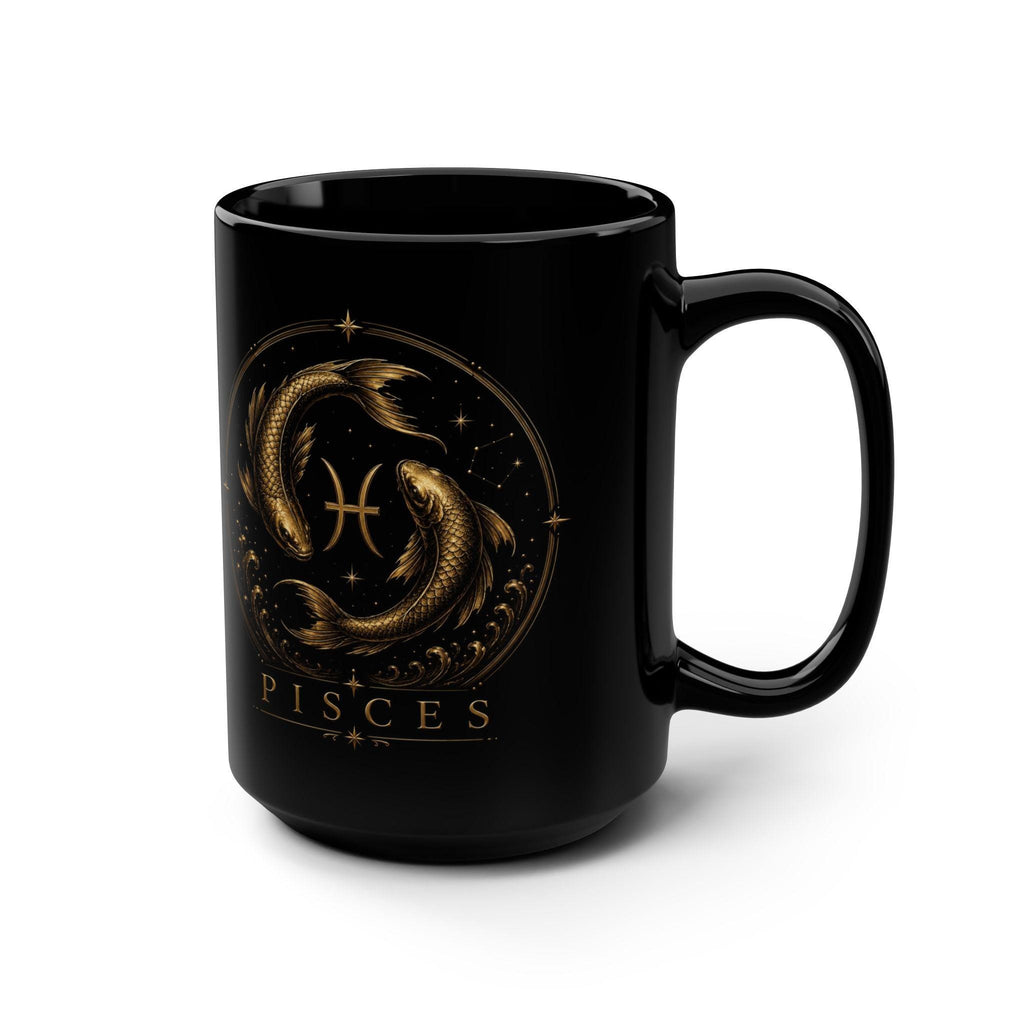 Pisces Zodiac Fish Mug | Black 15oz Ceramic Coffee Cup