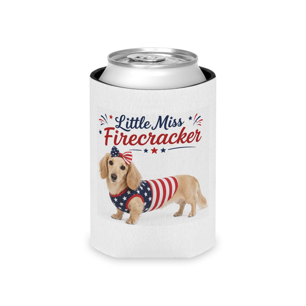 Little Miss Firecracker Dachshund Can Cooler | 4th of July Patriotic Sleeve