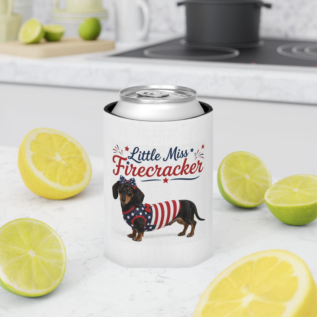 Little Miss Firecracker Can Cooler | Patriotic Dachshund, Fourth of July