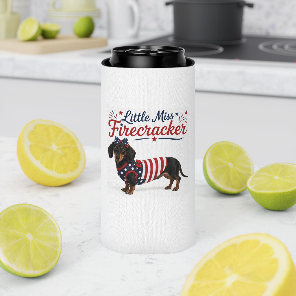 Little Miss Firecracker Can Cooler | Patriotic Dachshund, Fourth of July