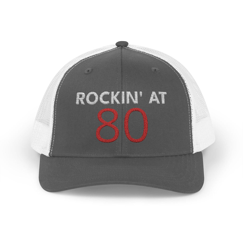 Rockin' at 80 Trucker Cap | 80th Birthday Hat, Glitter Red Number