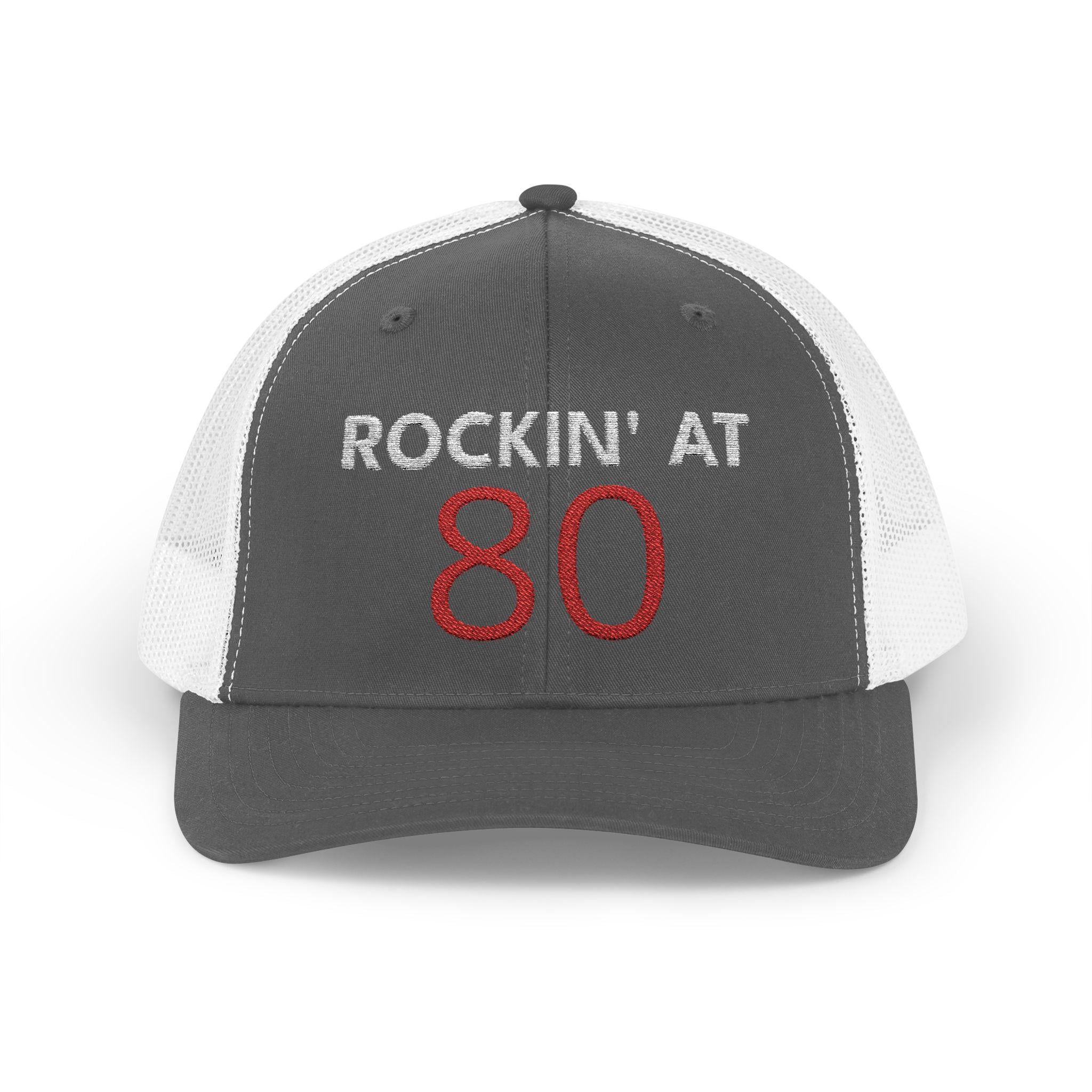 Rockin' at 80 Trucker Cap | 80th Birthday Hat, Glitter Red Number