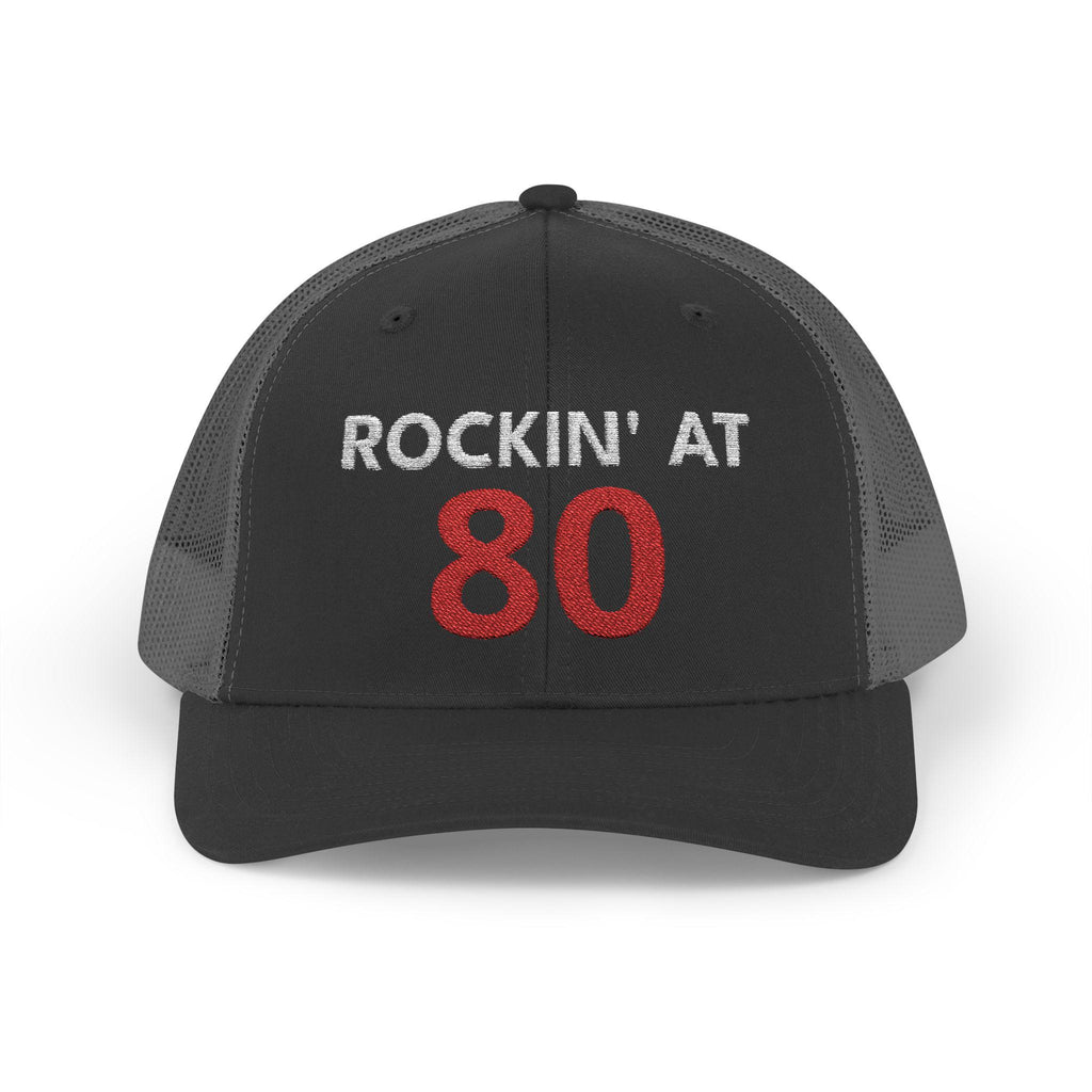 Rockin' at 80 Trucker Cap | 80th Birthday Hat, Glitter Red Number