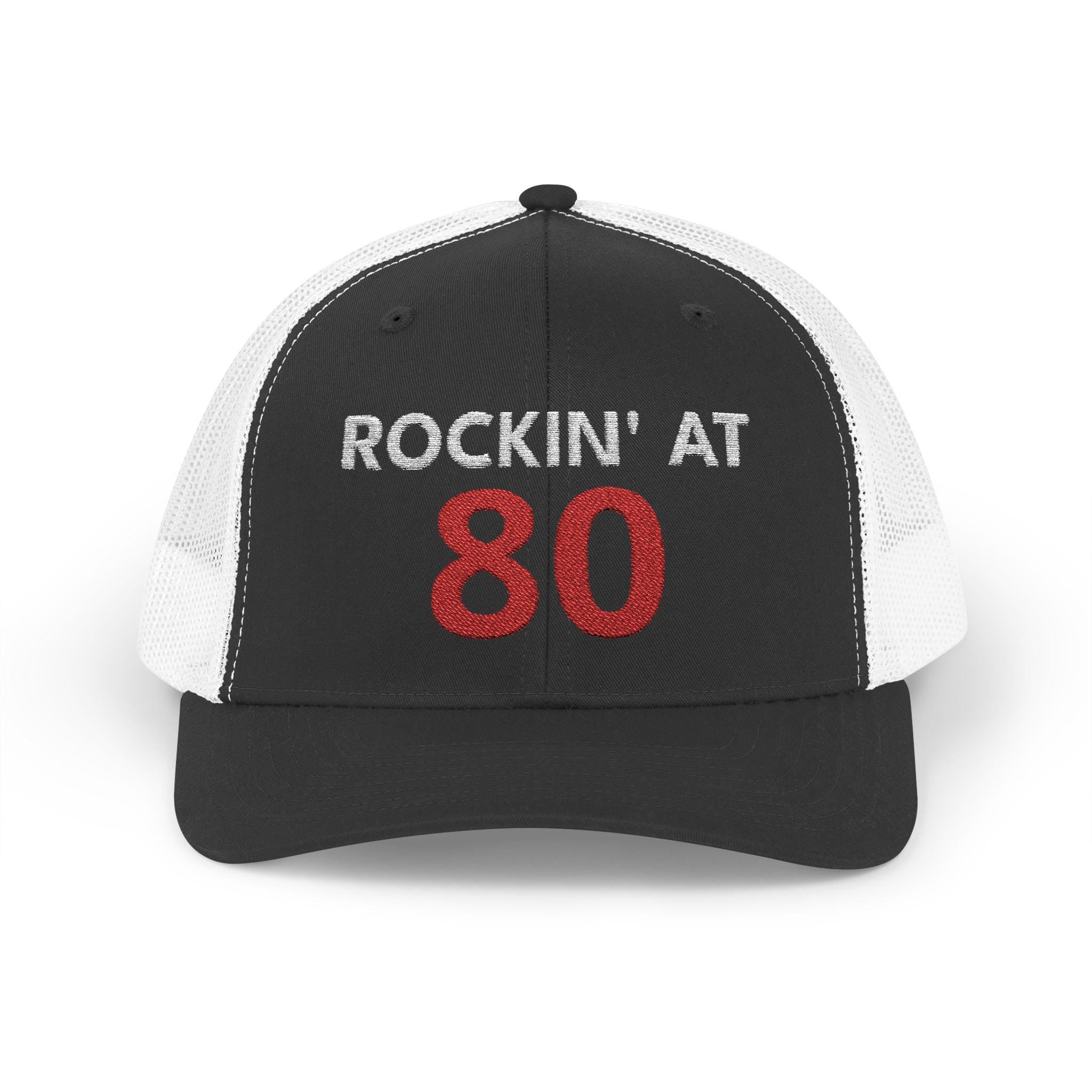 Rockin' at 80 Trucker Cap | 80th Birthday Hat, Glitter Red Number