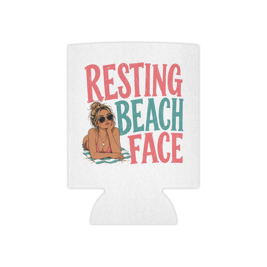 Resting Beach Face Can Cooler | Beach Babe Illustration, Summer Drink Sleeve