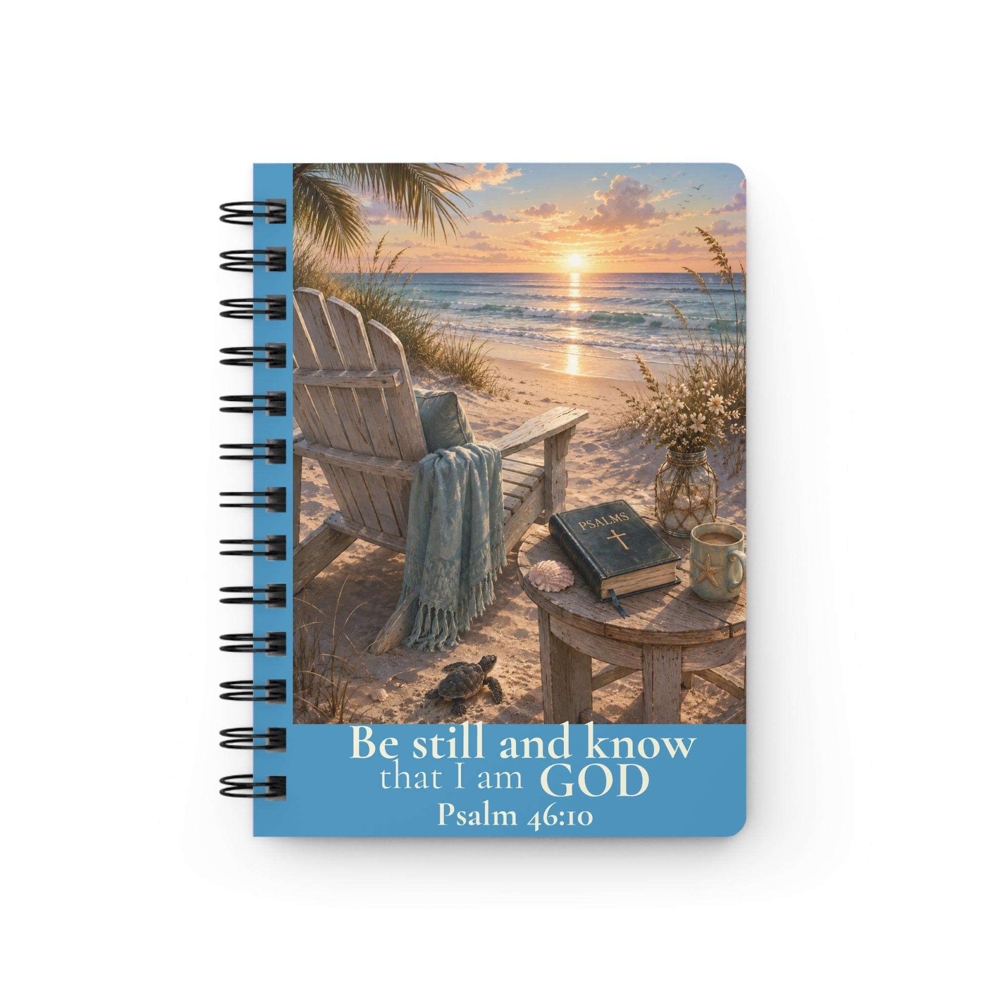 Be Still and Know Psalm 46:10 Spiral Bound Journal | Beach Sunset Faith Design