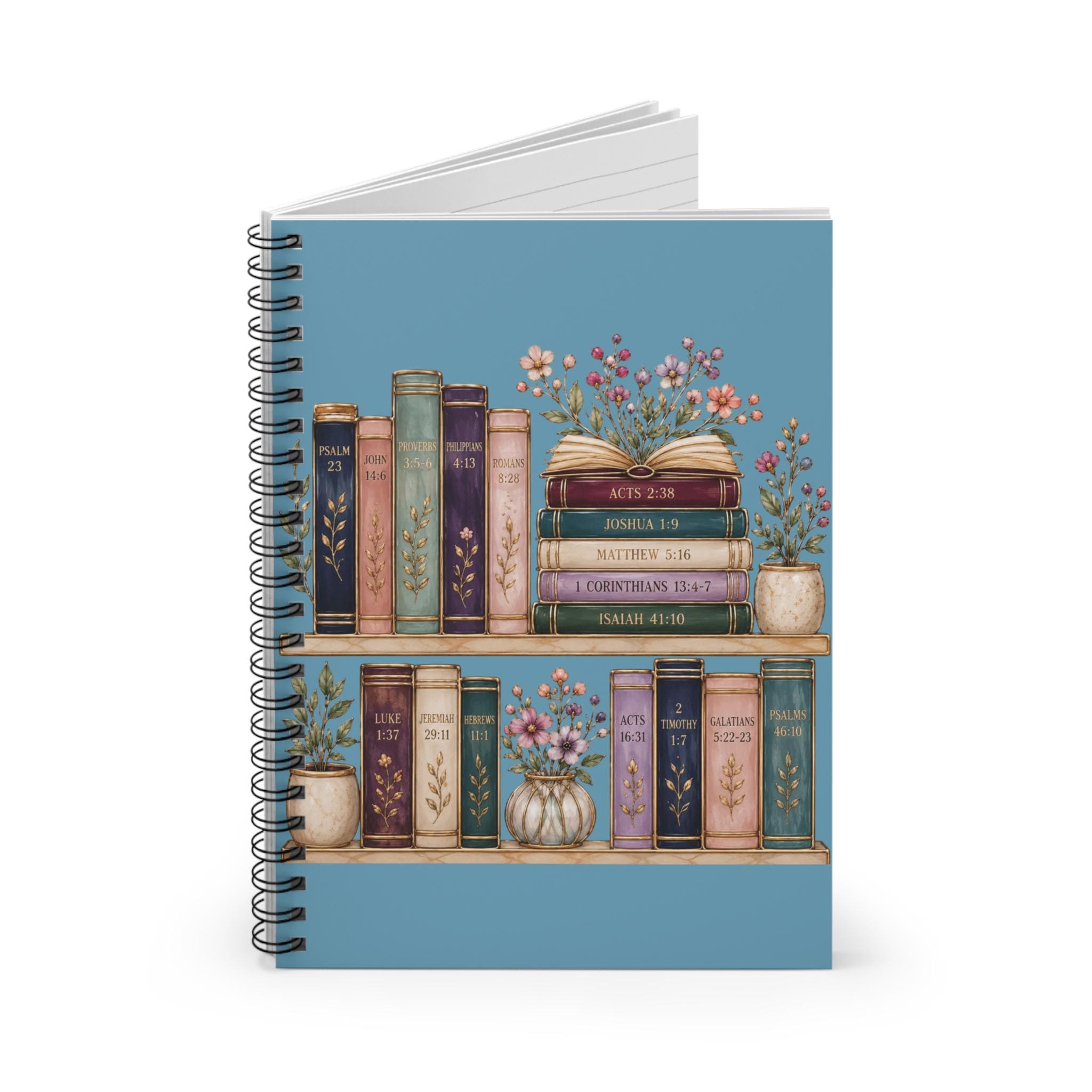 Stack of Vintage Books Notebook | Spiral Ruled Journal, Floral Bookshelf Design