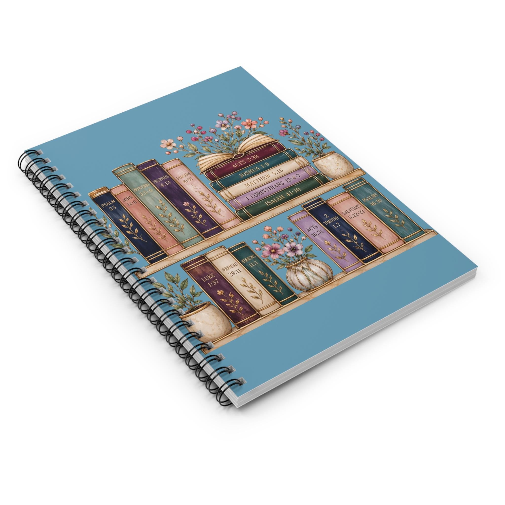 Stack of Vintage Books Notebook | Spiral Ruled Journal, Floral Bookshelf Design