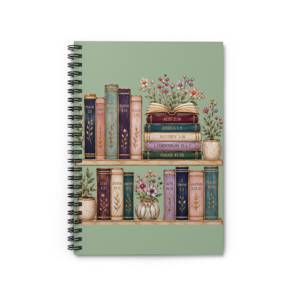 Floral Bookshelf Illustration Spiral Notebook | Ruled Journal