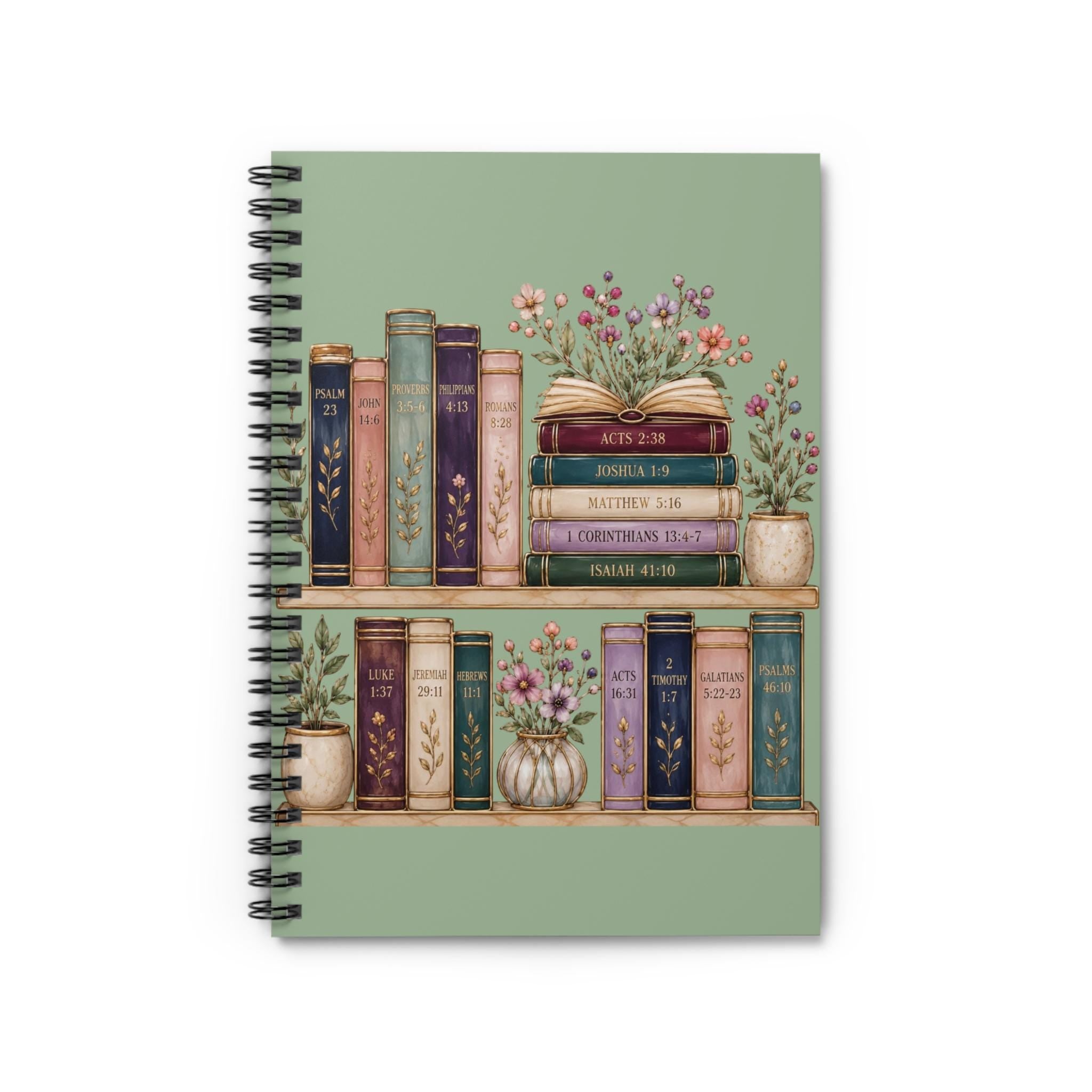 Floral Bookshelf Illustration Spiral Notebook | Ruled Journal