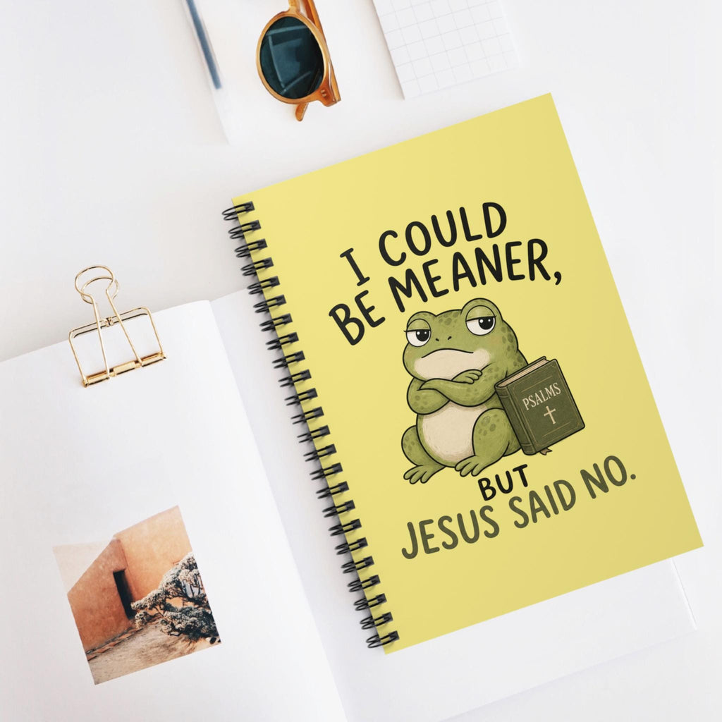Funny Frog 'I Could Be Meaner But Jesus Said No' Spiral Notebook, Ruled