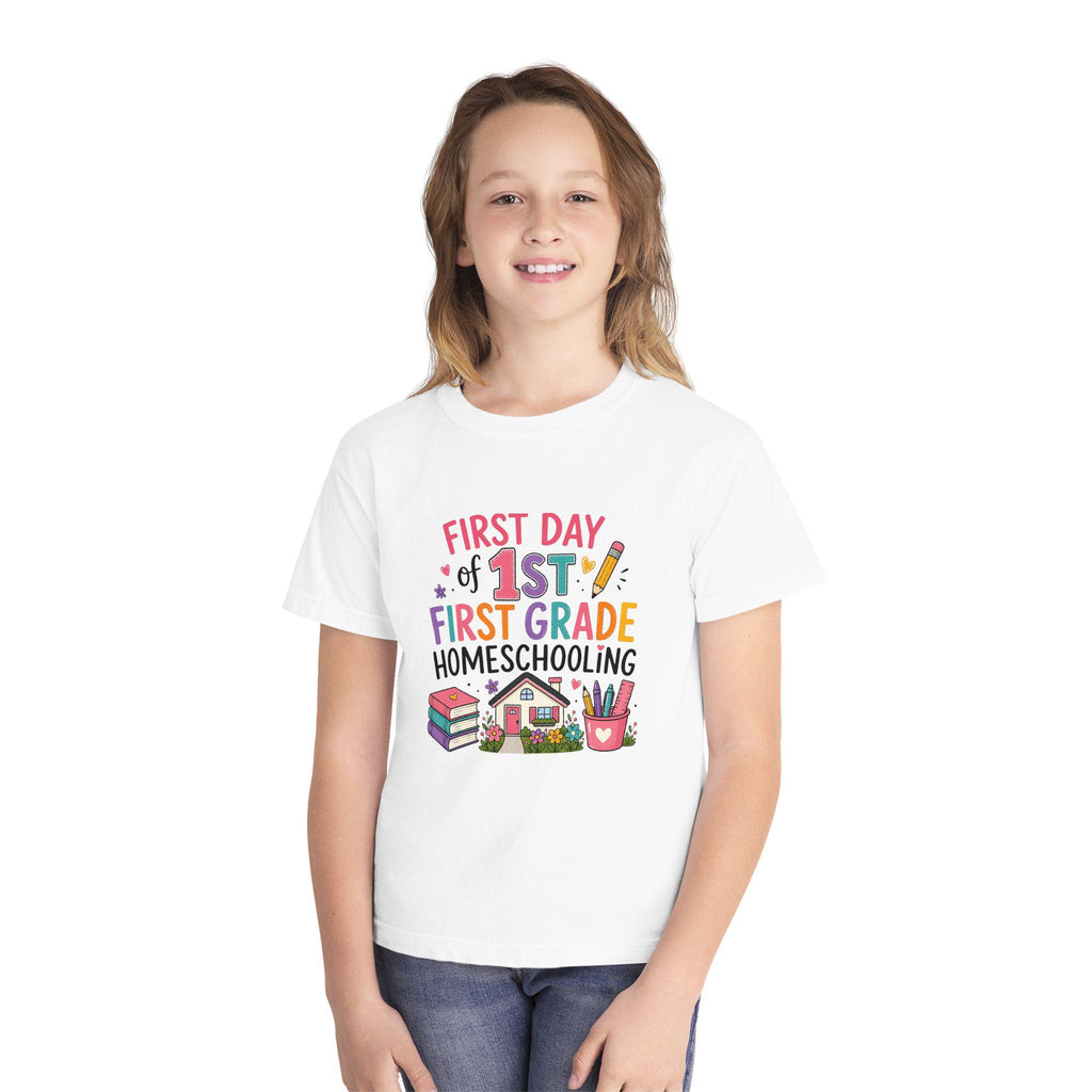 First Day of 1st Grade Homeschooling Youth Tee | Back to School Kids Shirt