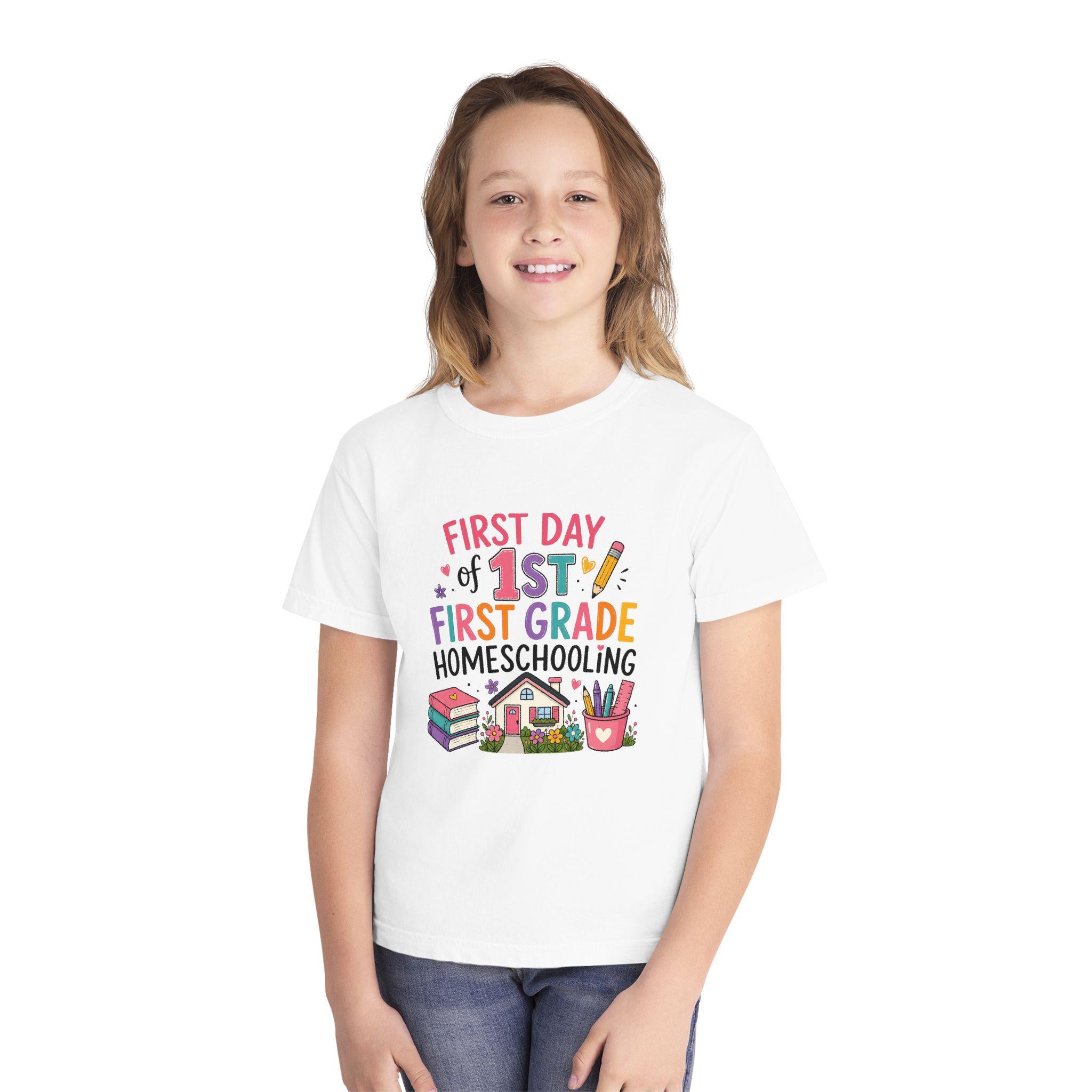 First Day of 1st Grade Homeschooling Youth Tee | Back to School Kids Shirt
