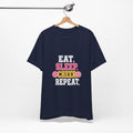 Eat Sleep Cheer Repeat T-Shirt | Cheerleading Pom Pom Tee