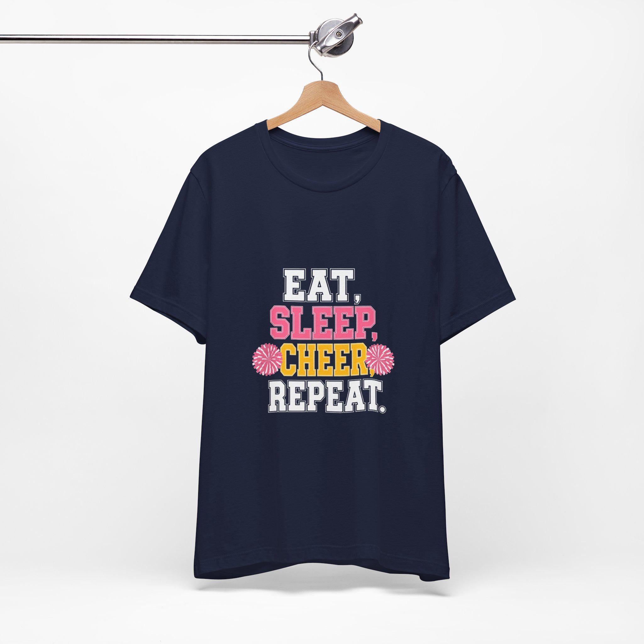 Eat Sleep Cheer Repeat T-Shirt | Cheerleading Pom Pom Tee