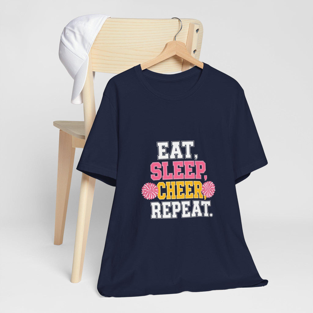 Eat Sleep Cheer Repeat T-Shirt | Cheerleading Pom Pom Tee