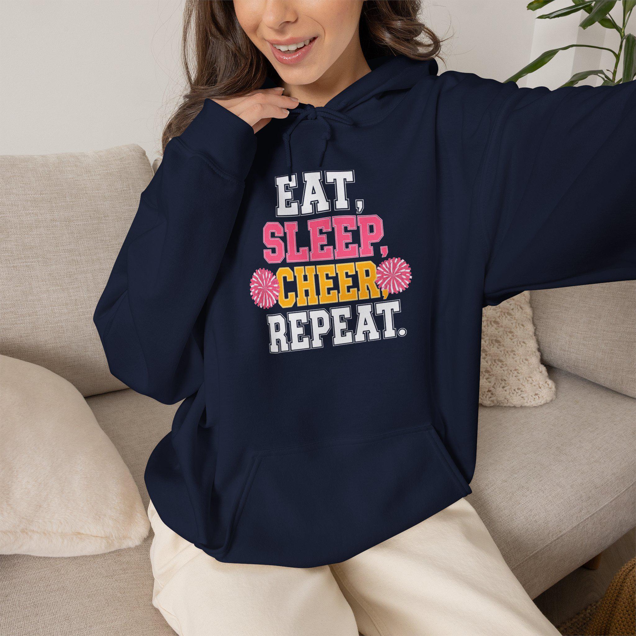 Eat Sleep Cheer Repeat Hoodie | Cheerleader Pom Pom Design