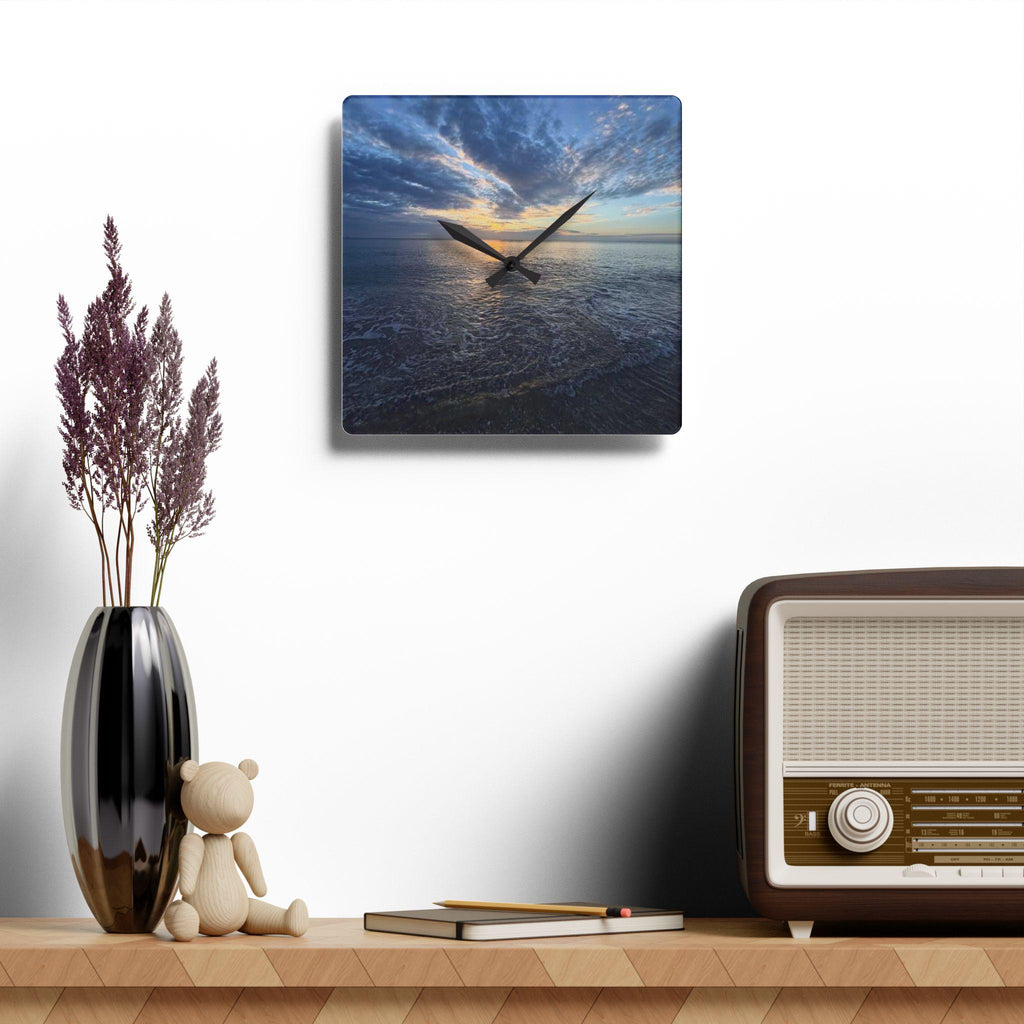 Seascape Sunset Acrylic Wall Clock | Ocean Horizon Photo Clock