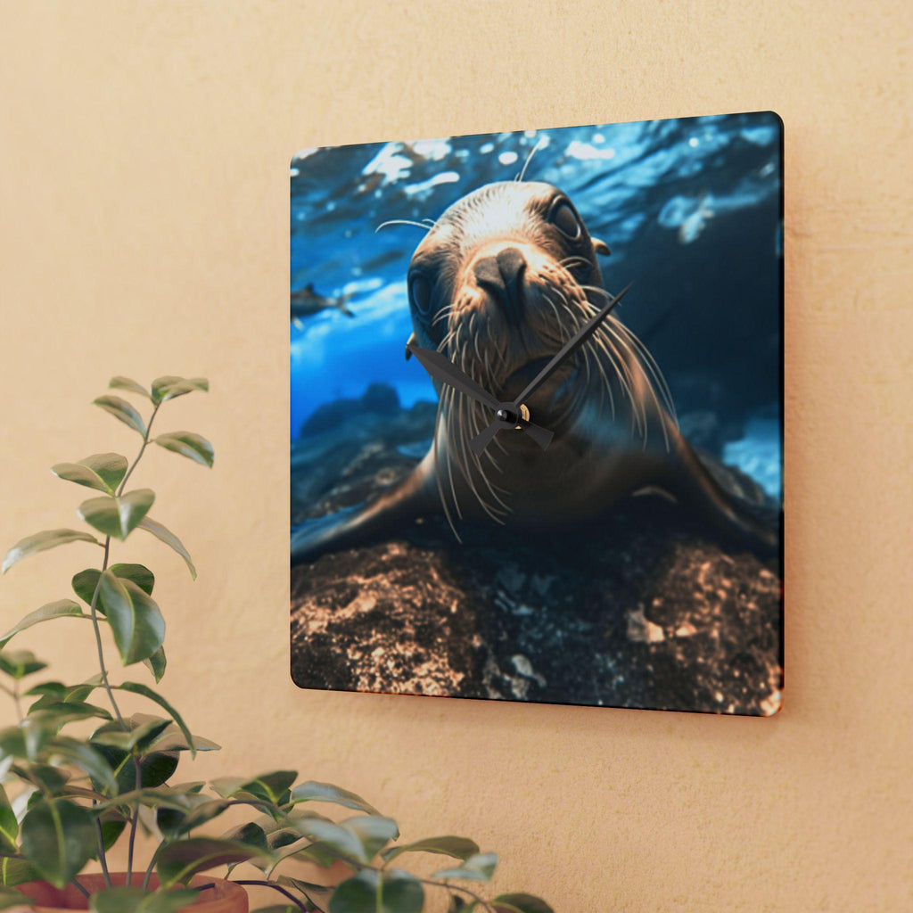 Playful Sea Lion Face Acrylic Wall Clock | Ocean Wildlife Décor