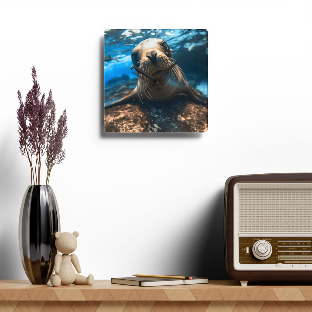 Playful Sea Lion Face Acrylic Wall Clock | Ocean Wildlife Décor
