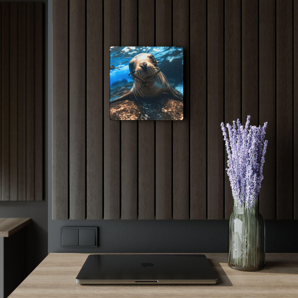 Playful Sea Lion Face Acrylic Wall Clock | Ocean Wildlife Décor