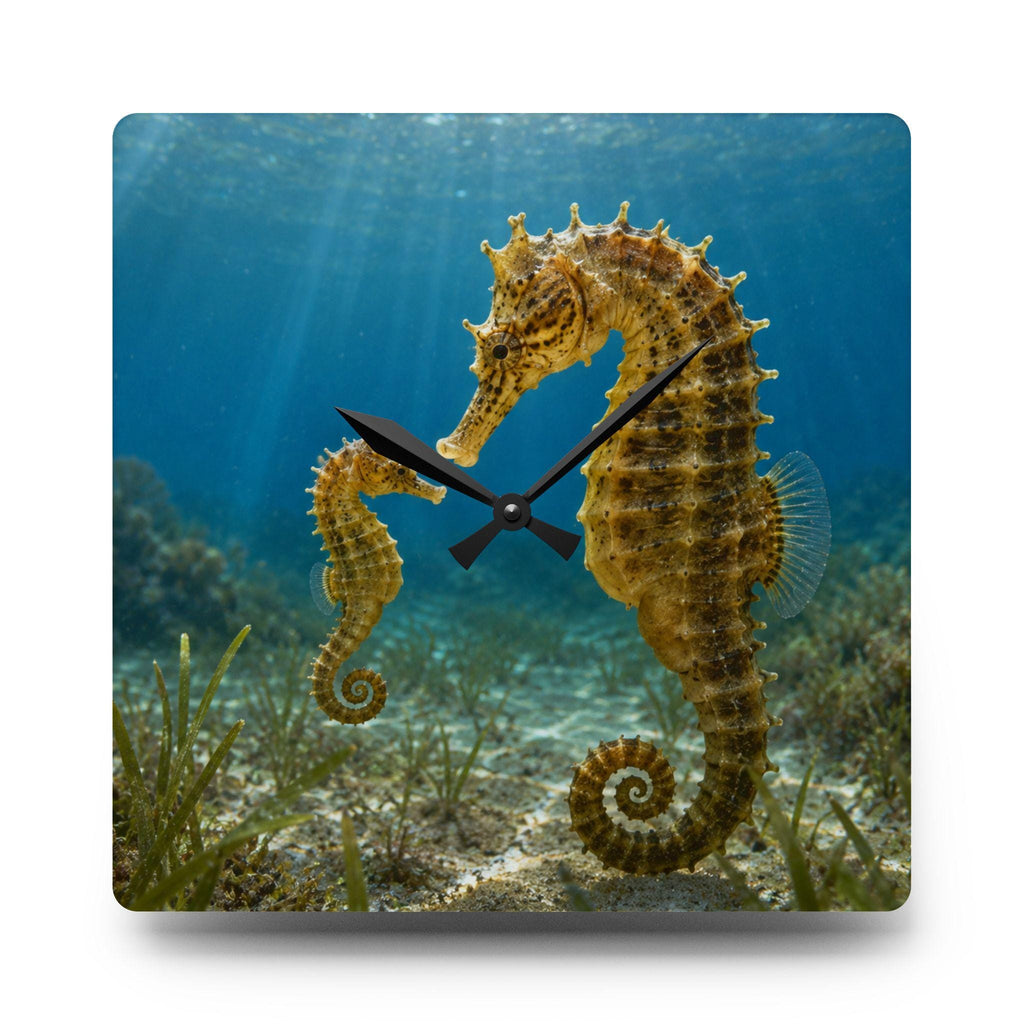 Seahorse Underwater Scene Acrylic Wall Clock | Ocean Marine Decor