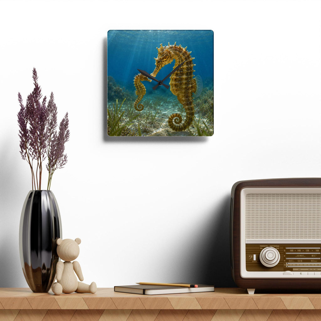 Seahorse Underwater Scene Acrylic Wall Clock | Ocean Marine Decor