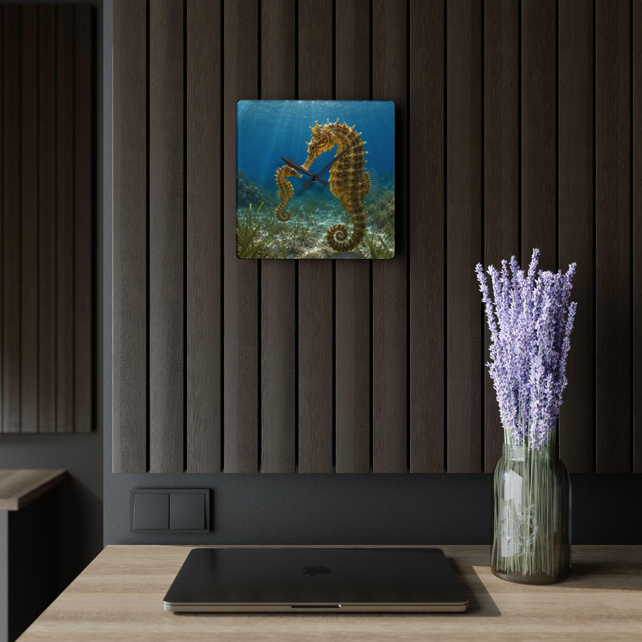Seahorse Underwater Scene Acrylic Wall Clock | Ocean Marine Decor