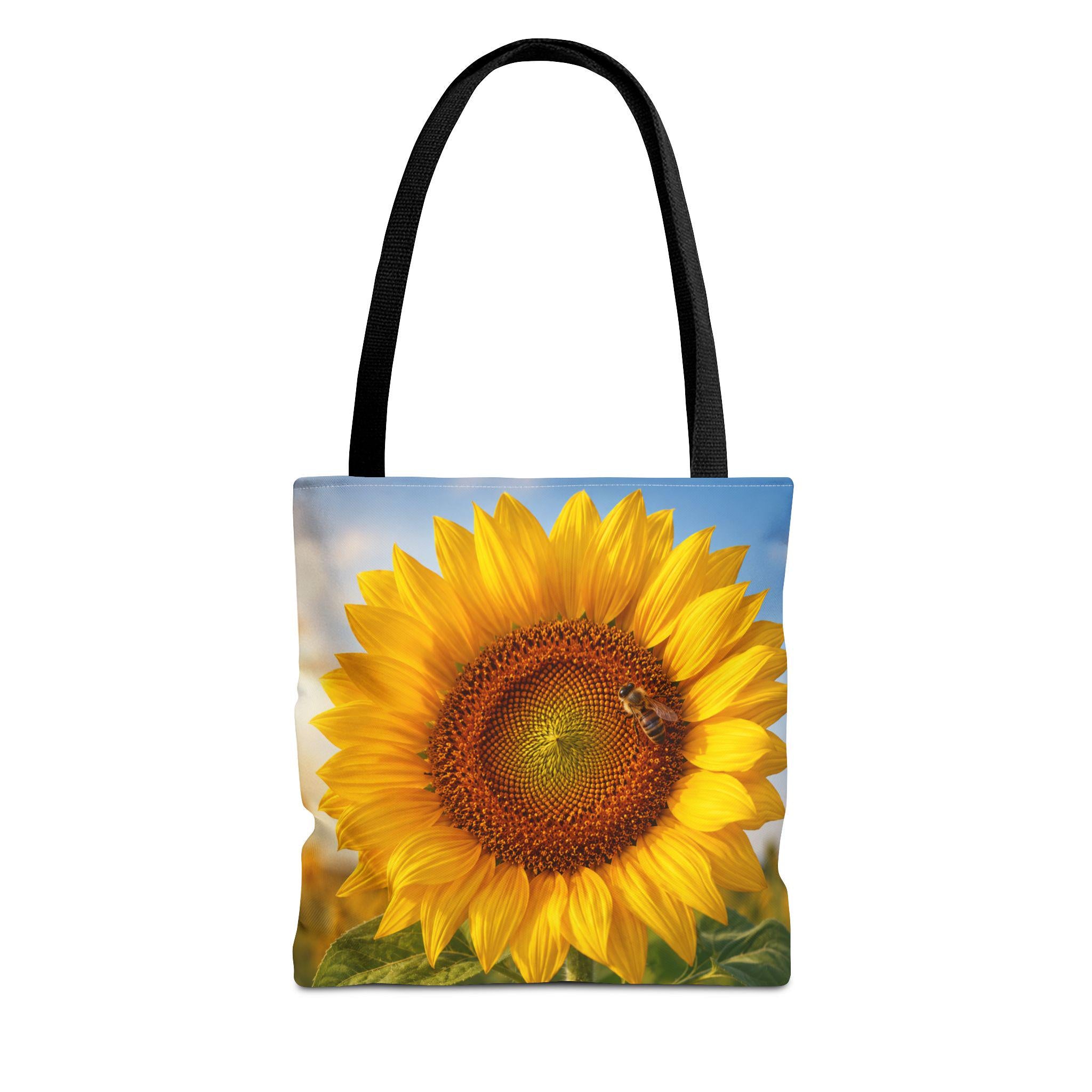 Sunflower with Bee Tote Bag | Bright Floral Nature Print