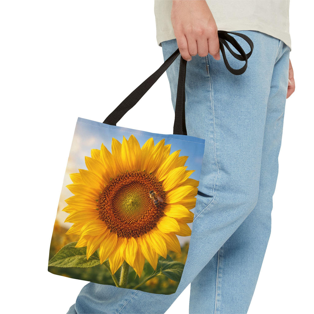 Sunflower with Bee Tote Bag | Bright Floral Nature Print