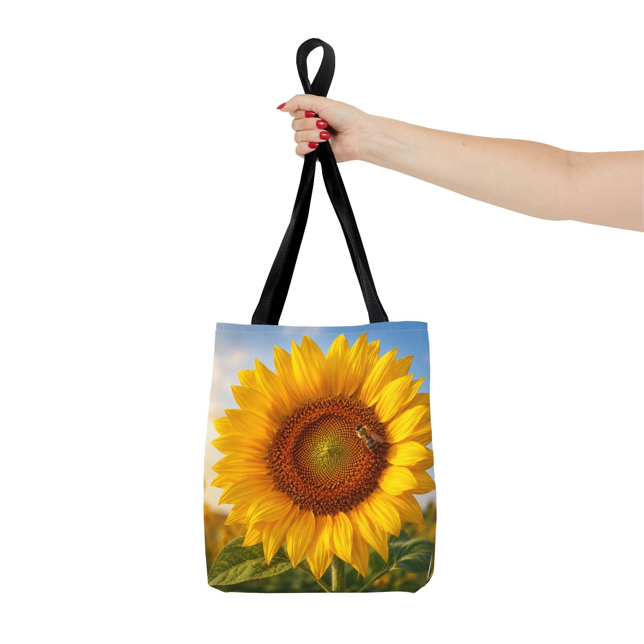 Sunflower with Bee Tote Bag | Bright Floral Nature Print