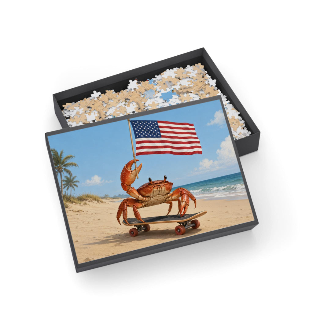 Patriotic Crab on Skateboard Puzzle | Beach Flag Jigsaw