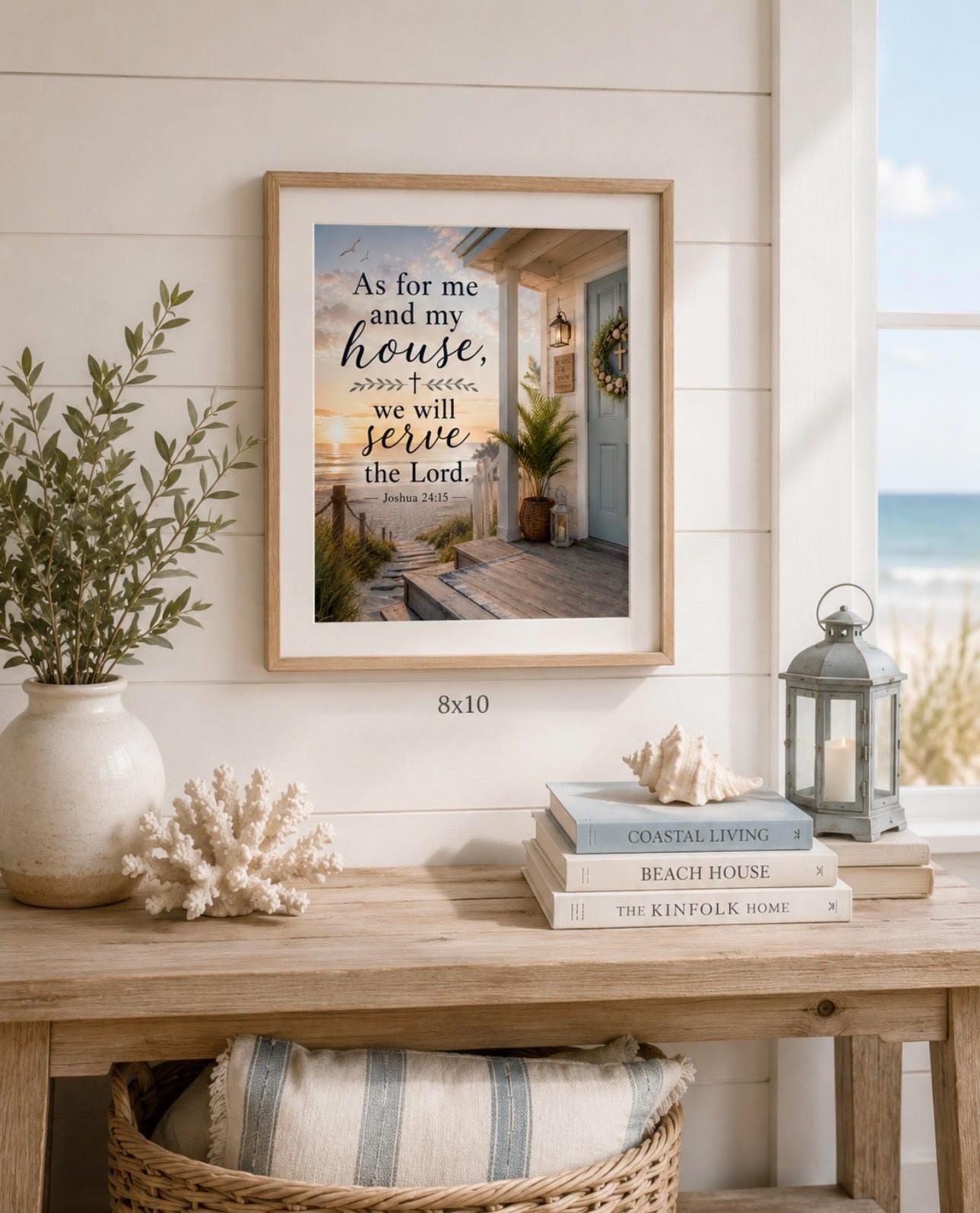As For Me and My House We Will Serve the Lord Printable Wall Art, Coastal Christian Beach House Decor, Joshua 24:15 Digital Download